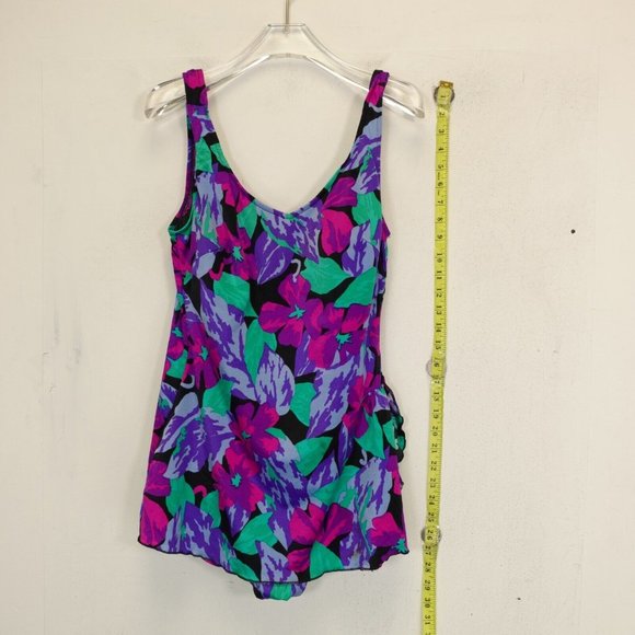 Vintage MAXINE OF HOLLYWOOD Swim dress 16 XL One Piece Purple Black Made in USA - Picture 11 of 12
